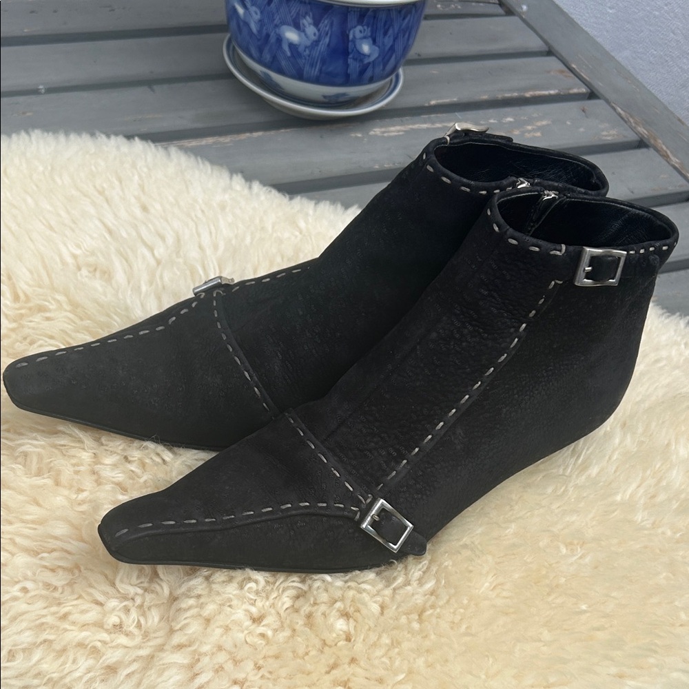 Prada Black Ankle Boots with Silver Accents